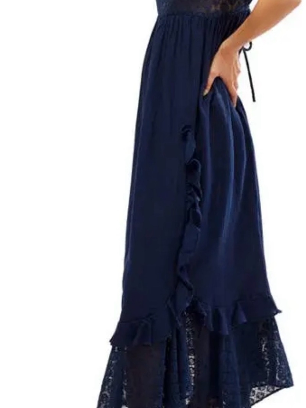Free People Navy Blue Asymmetrical Midi Dress NWT large - Picture 4 of 13